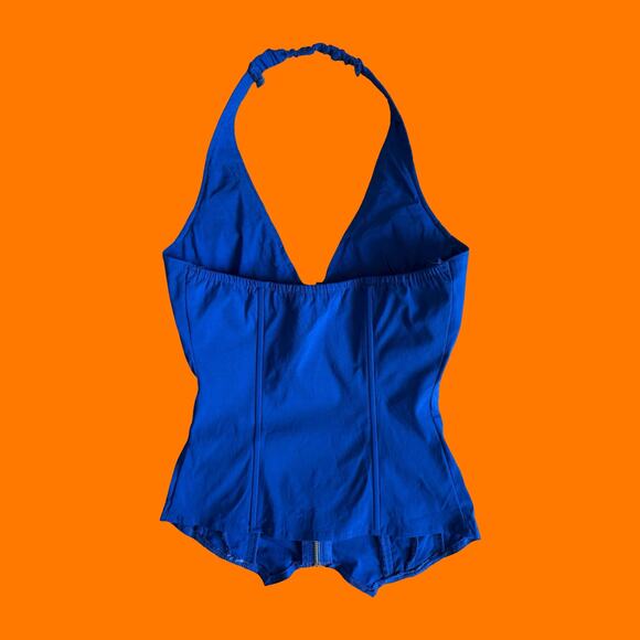 00's vintage blue lace up zipper bodycon y2k corset halter tank top SMALL - Picture 5 of 6